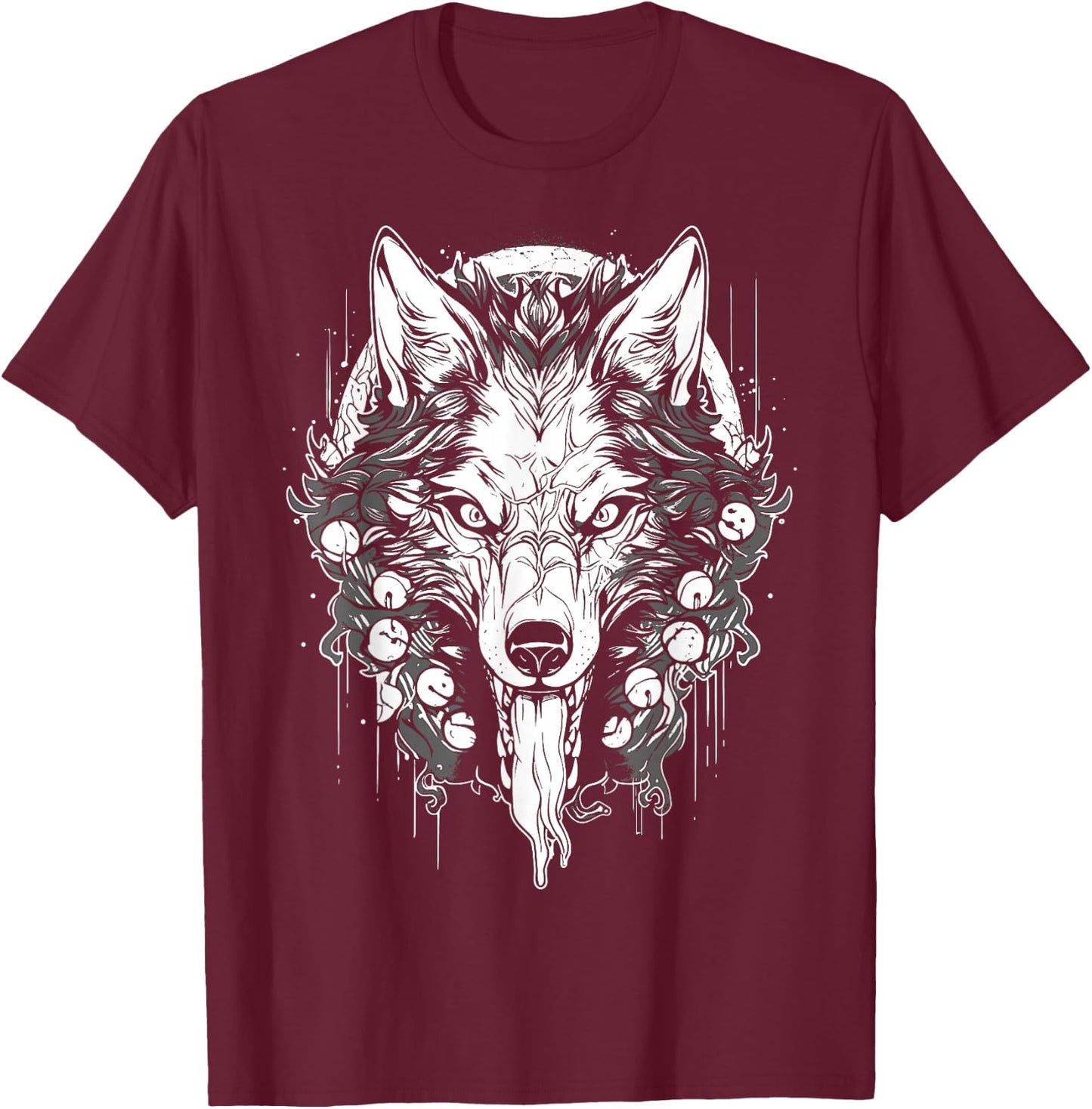 Occult Horror Alt Aesthetic Witchy Gothic Furry Wolves Wolf T-Shirt - T-Shirt | Maroon