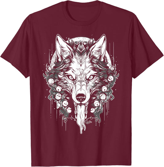 Occult Horror Alt Aesthetic Witchy Gothic Furry Wolves Wolf T-Shirt - T-Shirt | Maroon
