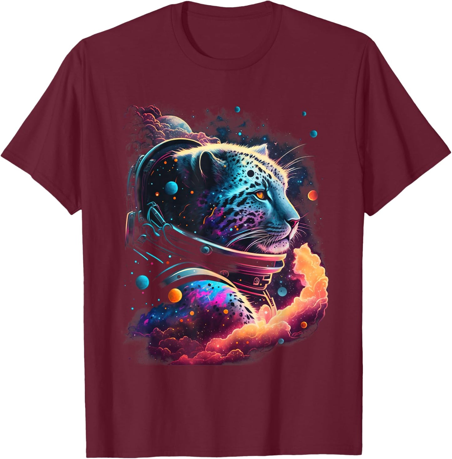 Astronaut Snow Leopard Space Galaxy T-Shirt - T-Shirt | Maroon