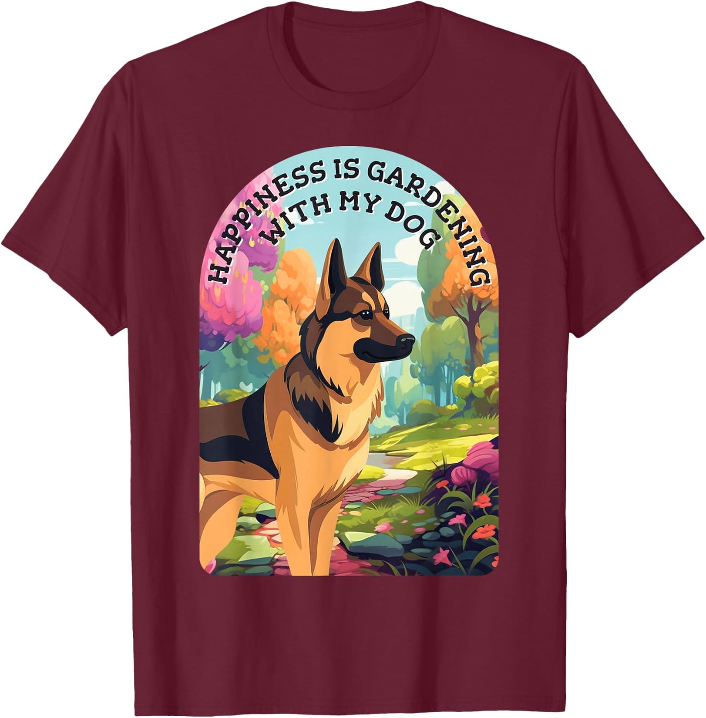 German Shepherd Garden T-Shirt - T-Shirt | Maroon