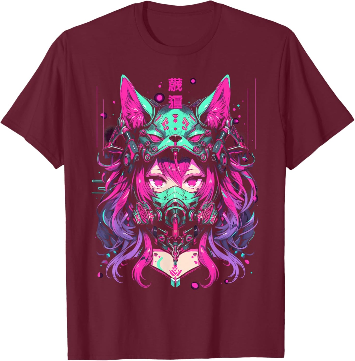 Anime Manga Cyberpunk Aesthetic Techwear Harajuku Wolf , black T-Shirt - T-Shirt | Maroon