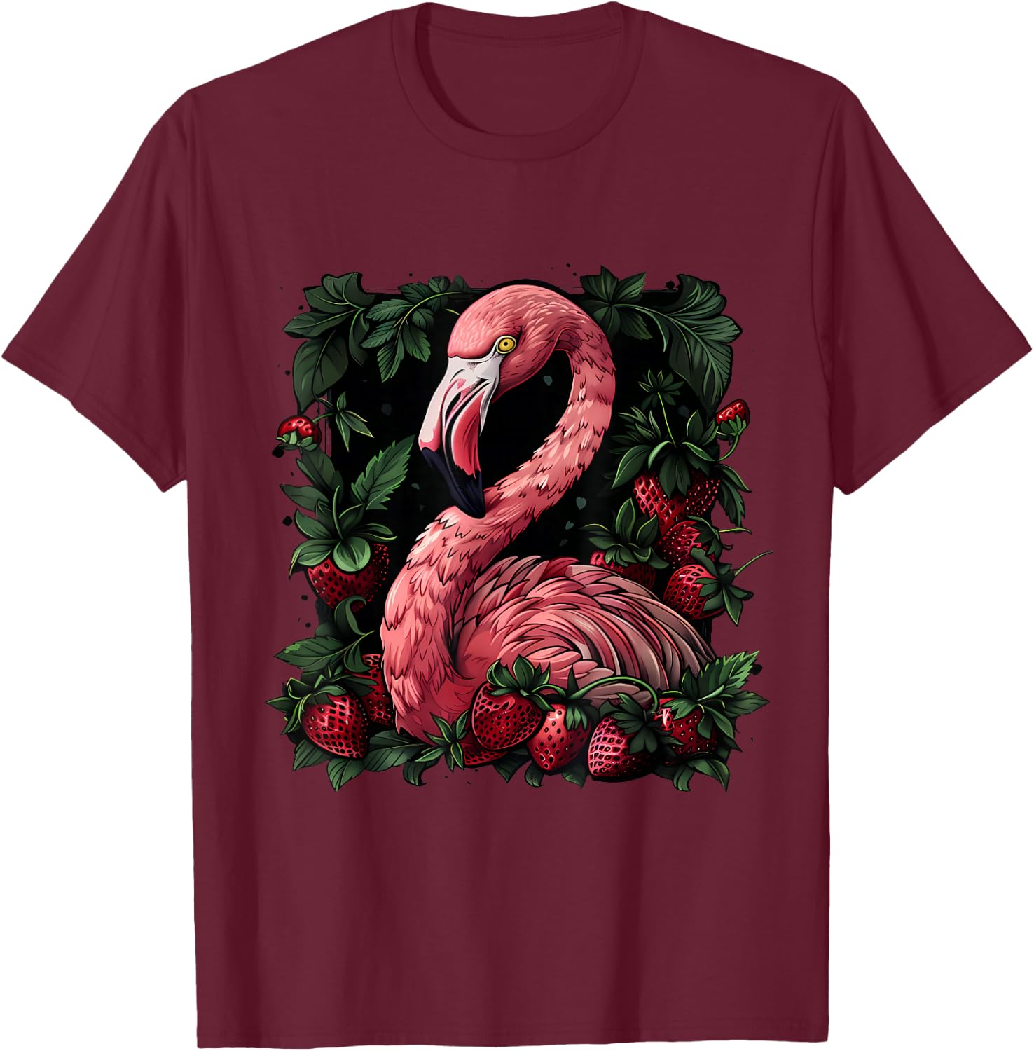 Strawberry Flamingo Bird Strawberries Pink Flamingo Bird T-Shirt - T-Shirt | Maroon