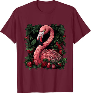 Strawberry Flamingo Bird Strawberries Pink Flamingo Bird T-Shirt - T-Shirt | Maroon