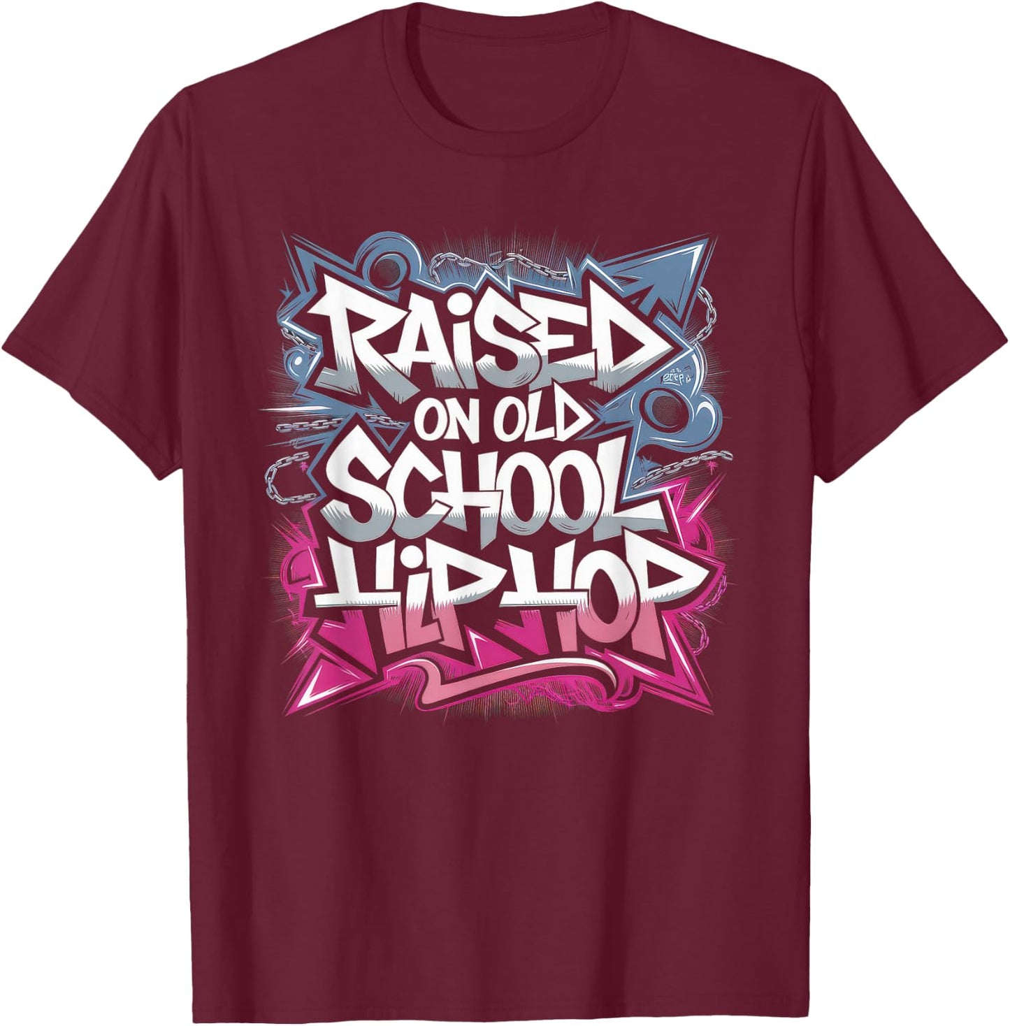 RAISED ON OLD SCHOOL HIP HOP Cassette Graffiti Rap T-Shirt - T-Shirt | Maroon