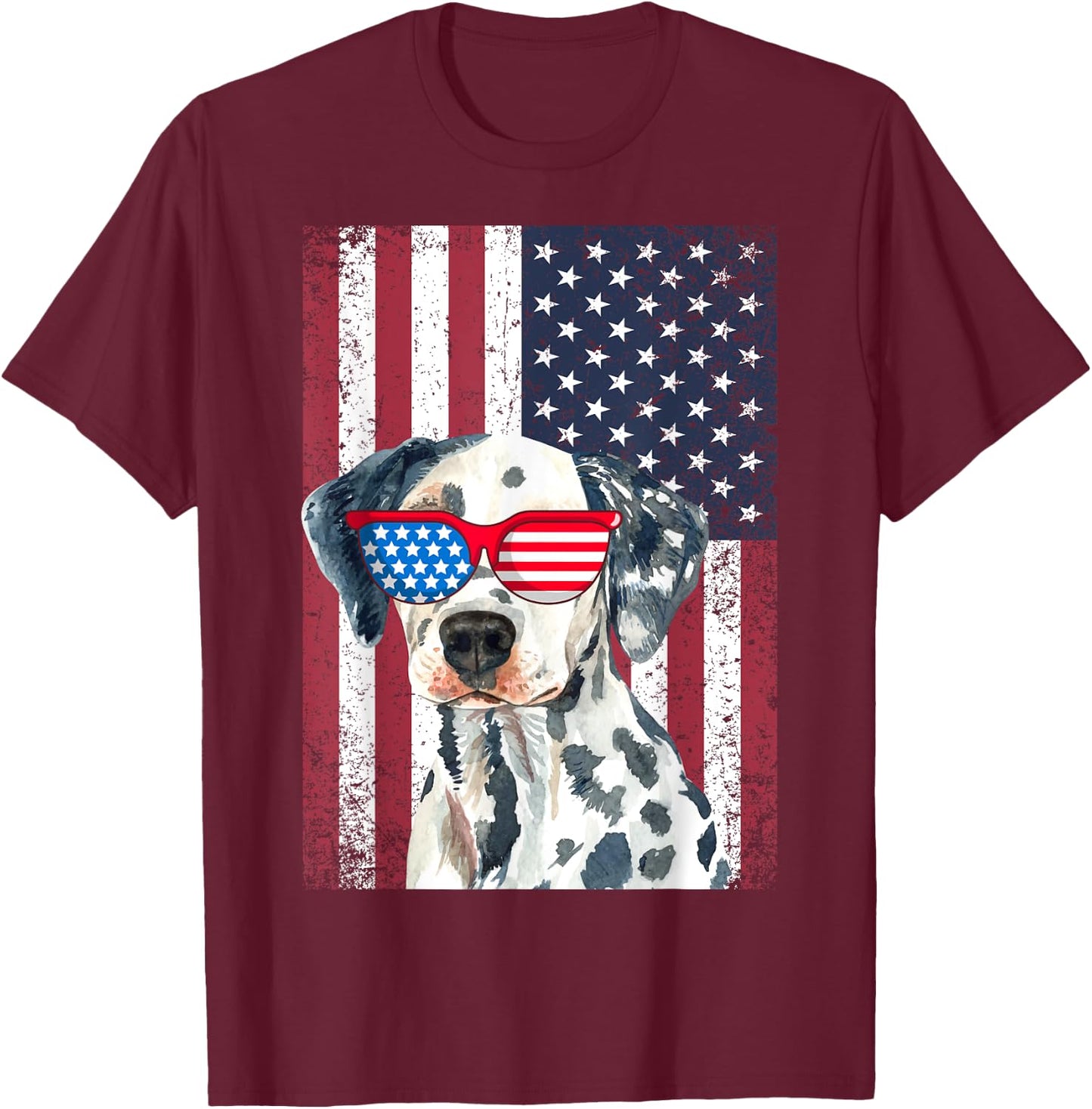 Patriotic Dalmatian 4th of July Sunglasses USA American Flag T-Shirt - T-Shirt | Maroon