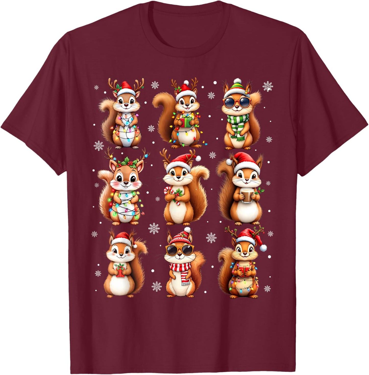 Squirrels Christmas Lights Funny Squirrel Lover Pajama T-Shirt - T-Shirt | Maroon
