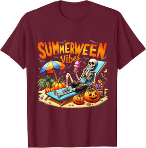 Summerween Halloween Skeleton Ice Cream Summer Vacation Women T-Shirt - T-Shirt | Maroon