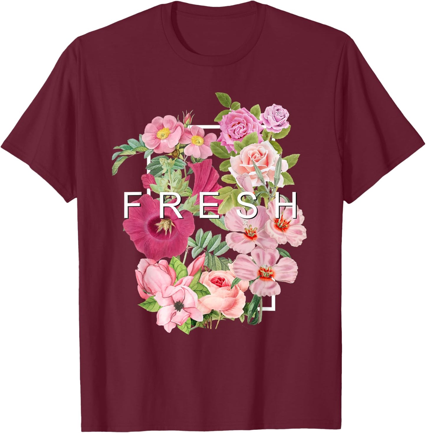 Graphique de couleur rose fleurs fraîches T-Shirt - T-Shirt | Maroon