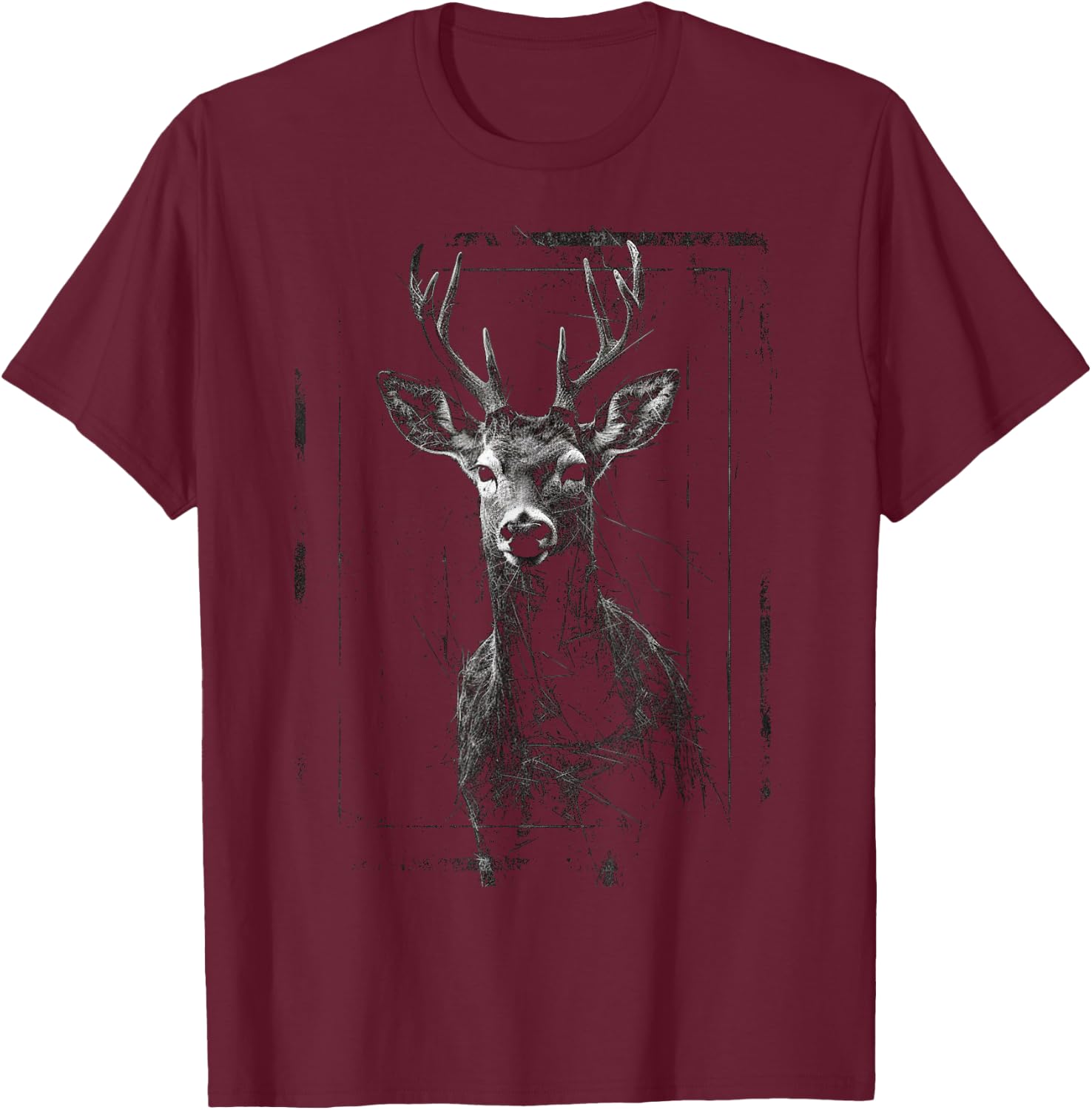 Hirsch Artwork Motiv - Kunst Tier Hirsch T-Shirt - T-Shirt | Maroon