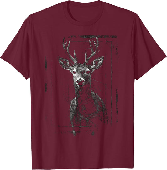 Hirsch Artwork Motiv - Kunst Tier Hirsch T-Shirt - T-Shirt | Maroon