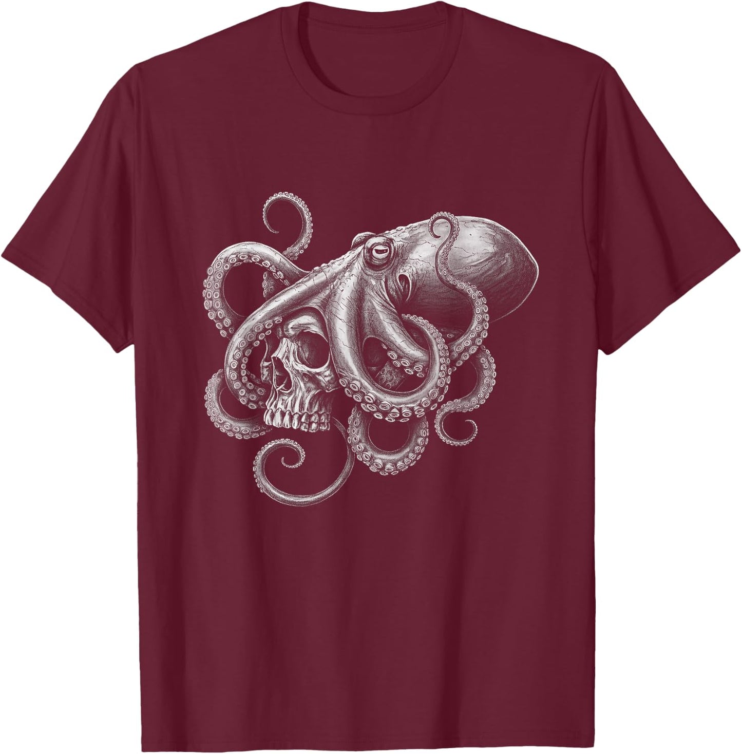 Octopus And Skull Lovers Design T-Shirt - T-Shirt | Maroon