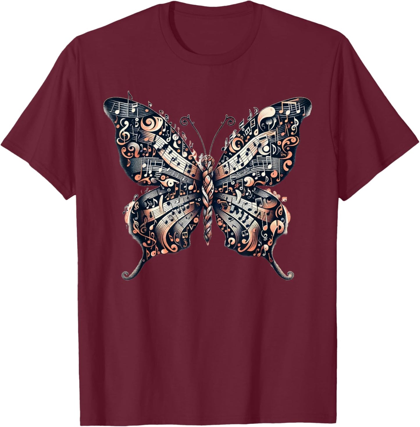 Musical Notes Butterfly Music Musician T-Shirt - T-Shirt | Maroon