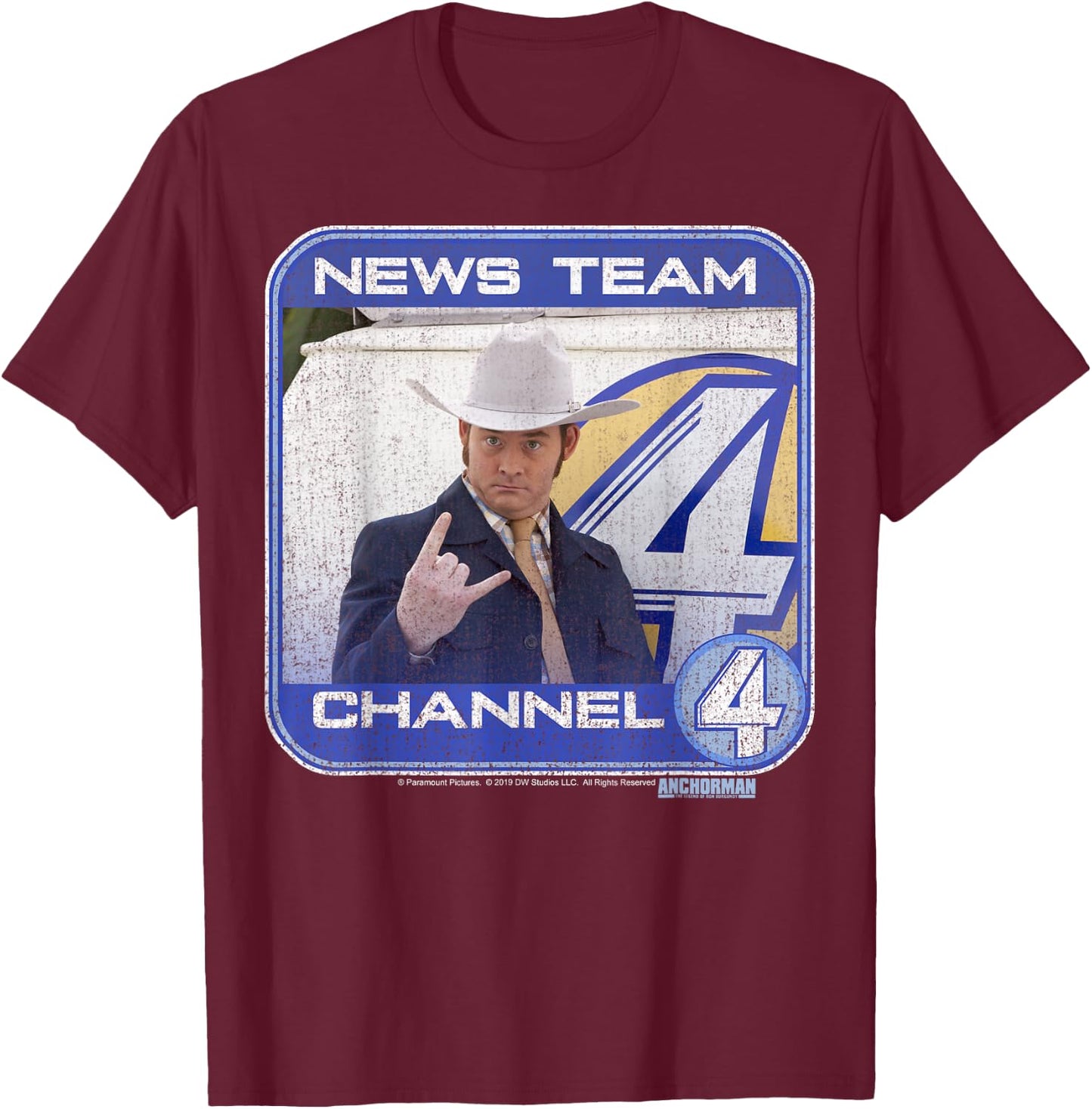 Anchorman Champ Kind Channel Four Portrait Panel T-Shirt - T-Shirt | Maroon