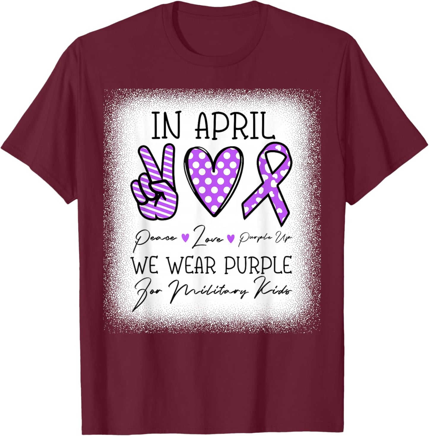 Peace Love Purple Up In April We Wear Purple Military Kids T-Shirt - T-Shirt | Maroon