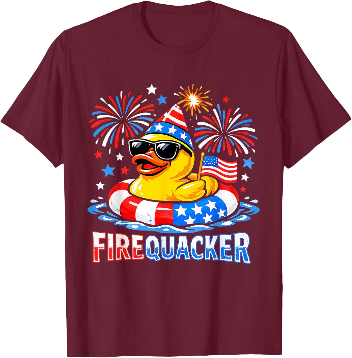 Firequacker Funny 4th of July Patriotic Duck Fireworks T-Shirt - T-Shirt | Maroon