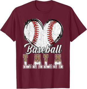 Softball Baseball Lala Heart Leopard Print Mother's Day T-Shirt - T-Shirt | Maroon