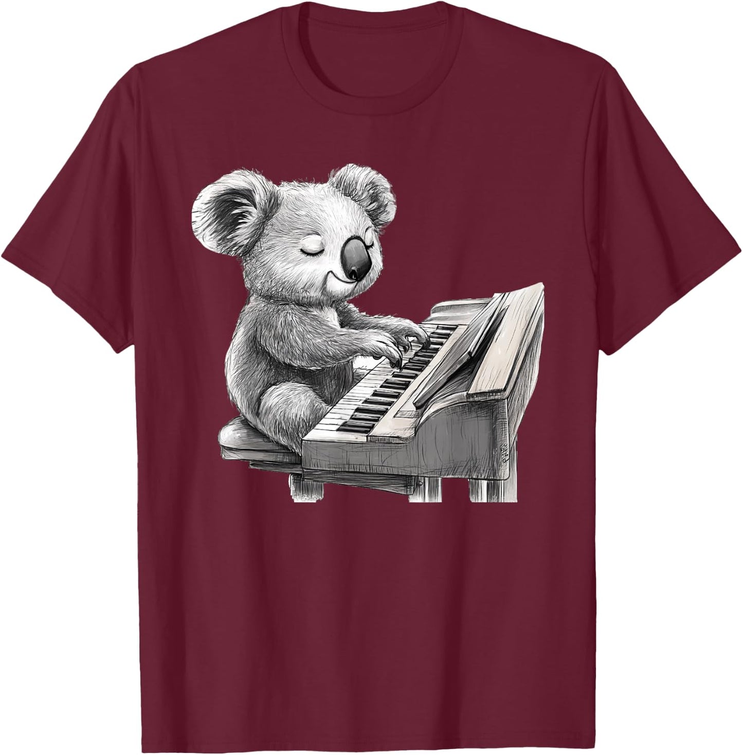 Cute Koala Bear Playing Piano Musician Music T-Shirt - T-Shirt | Maroon