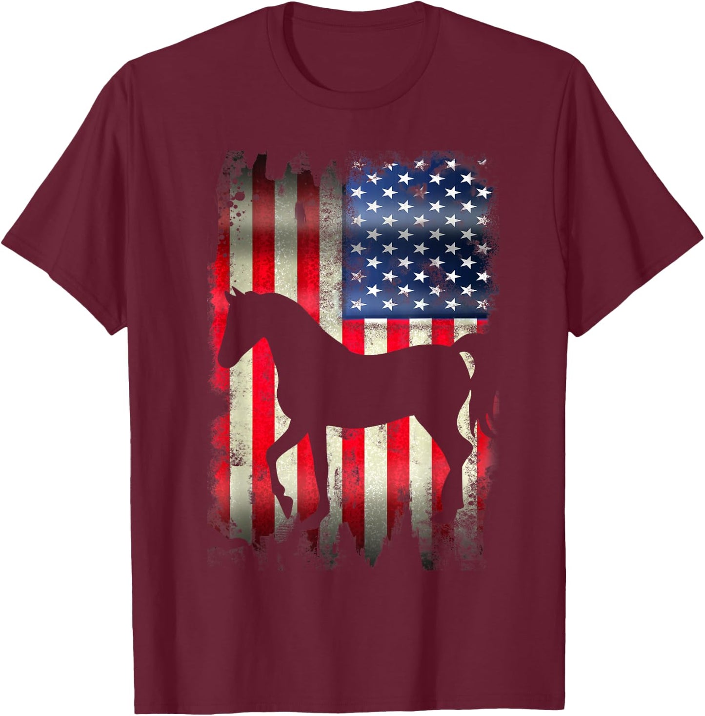 Horse USA American Flag 4th of July Patriotic Equestrian Women Kids Men T-Shirt - T-Shirt | Maroon