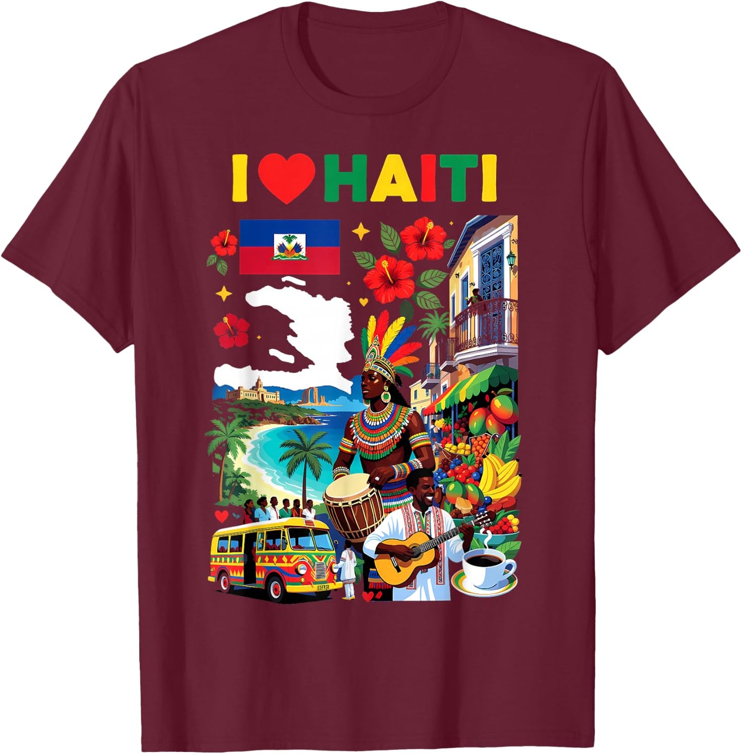 I Love Haiti Haitian T-Shirt - T-Shirt | Maroon