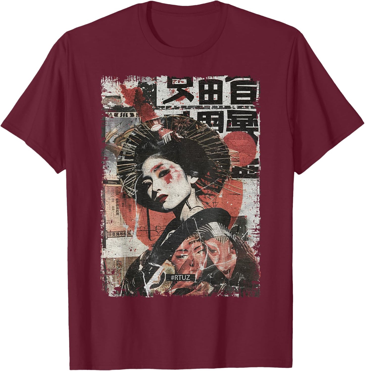 Hip Hop Y2K Vintage Hipster Edgy Urban Streetwear Geisha T-Shirt - T-Shirt | Maroon