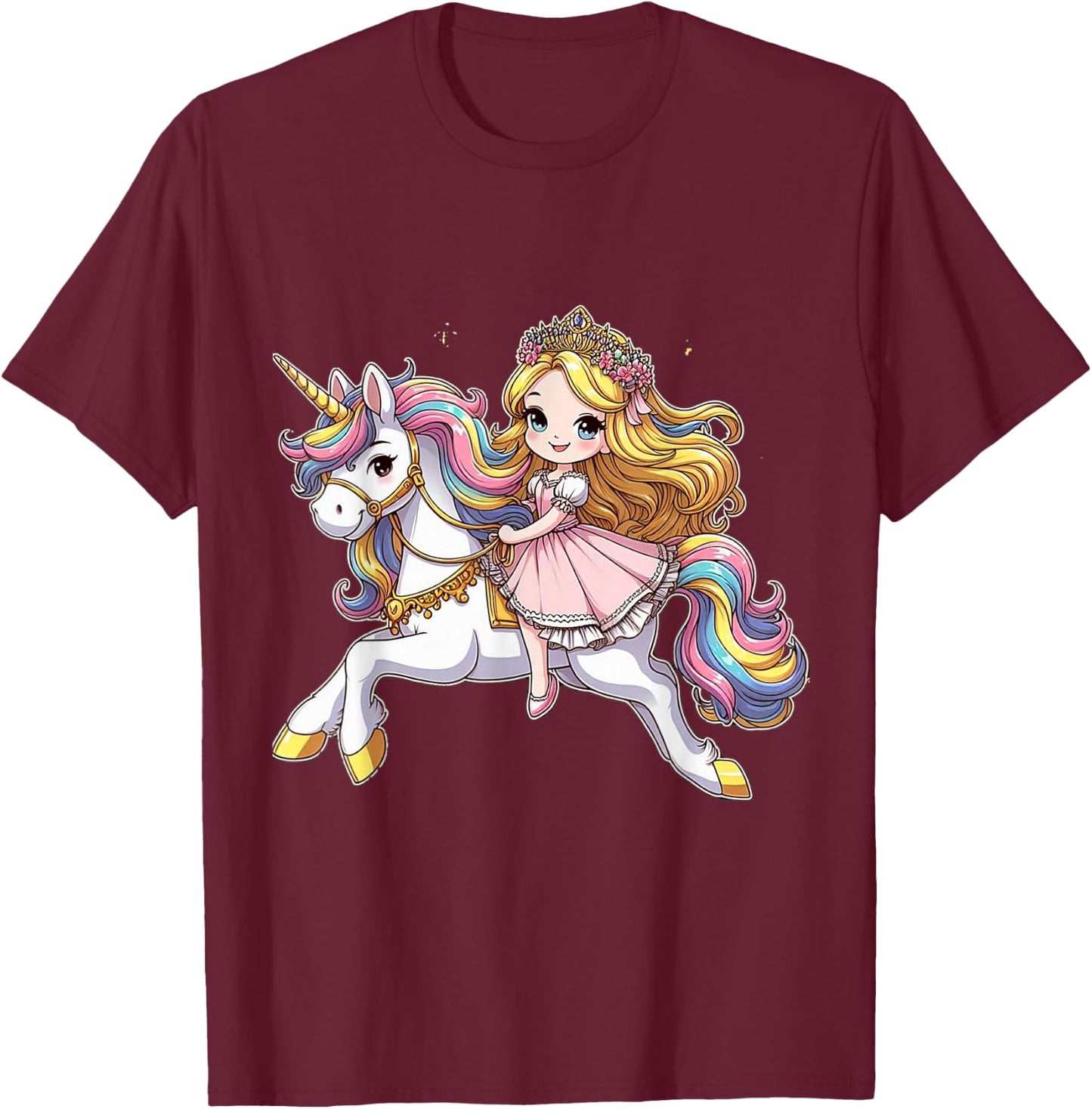 Princess Riding a Unicorn Boys Girls Men Women Children Adult , black, S T-Shirt - T-Shirt | Maroon