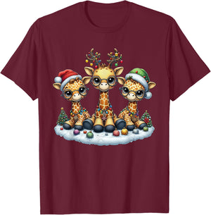 Cute Santa Reindeer Elf Giraffe Christmas Kids T-Shirt - T-Shirt | Maroon