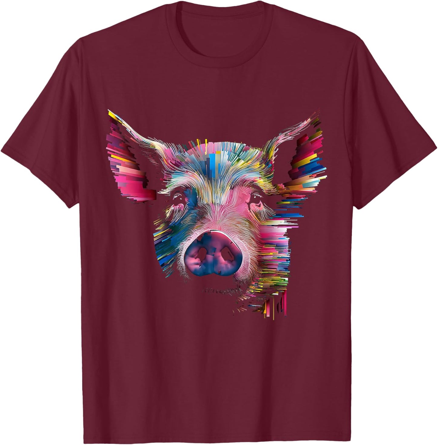 Pig Abstract Geometric Animal Colorful Art Graphic Pig T-Shirt - T-Shirt | Maroon