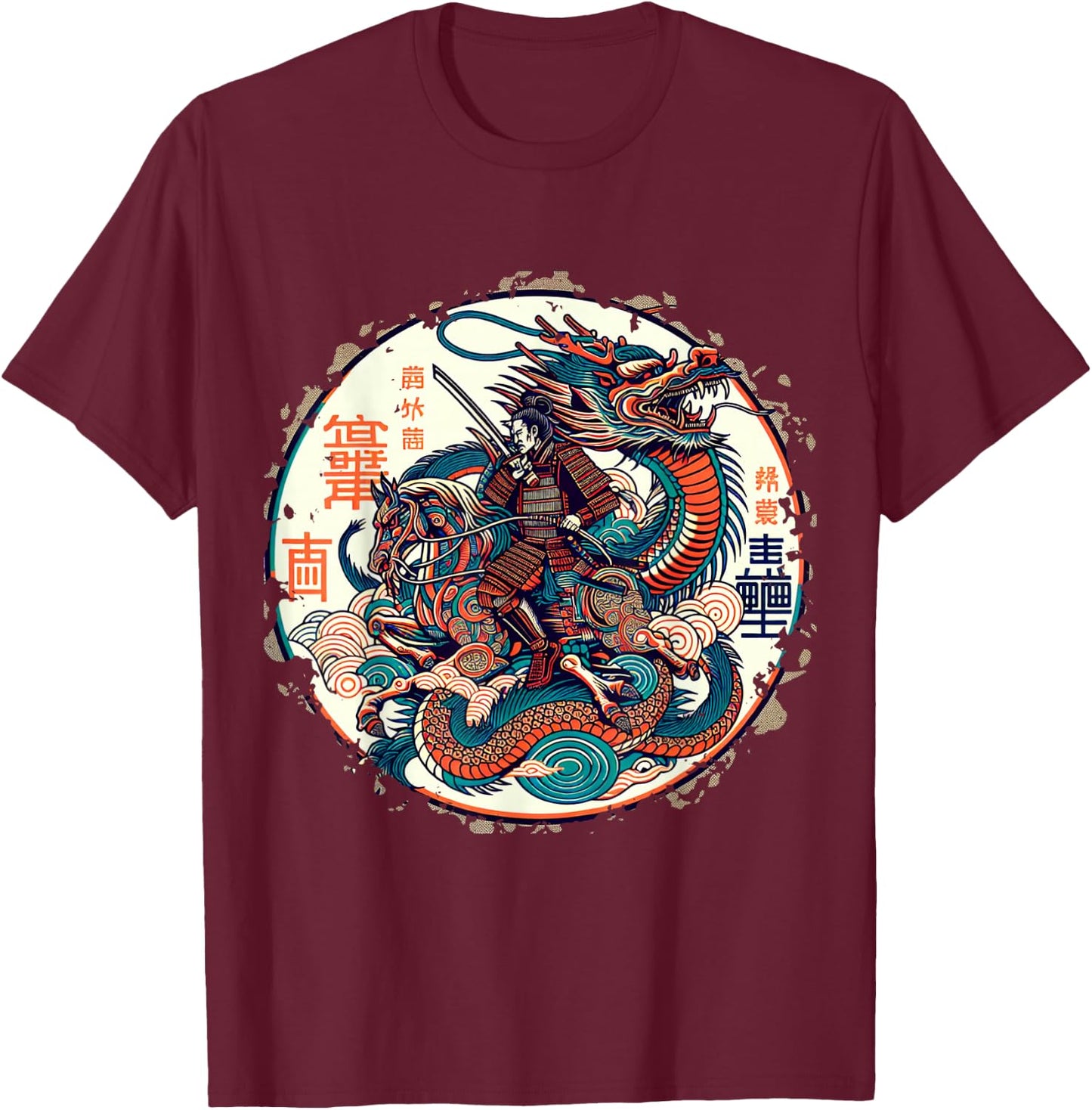 Folklore Dragon Samurai Japanese Anime , black T-Shirt - T-Shirt | Maroon
