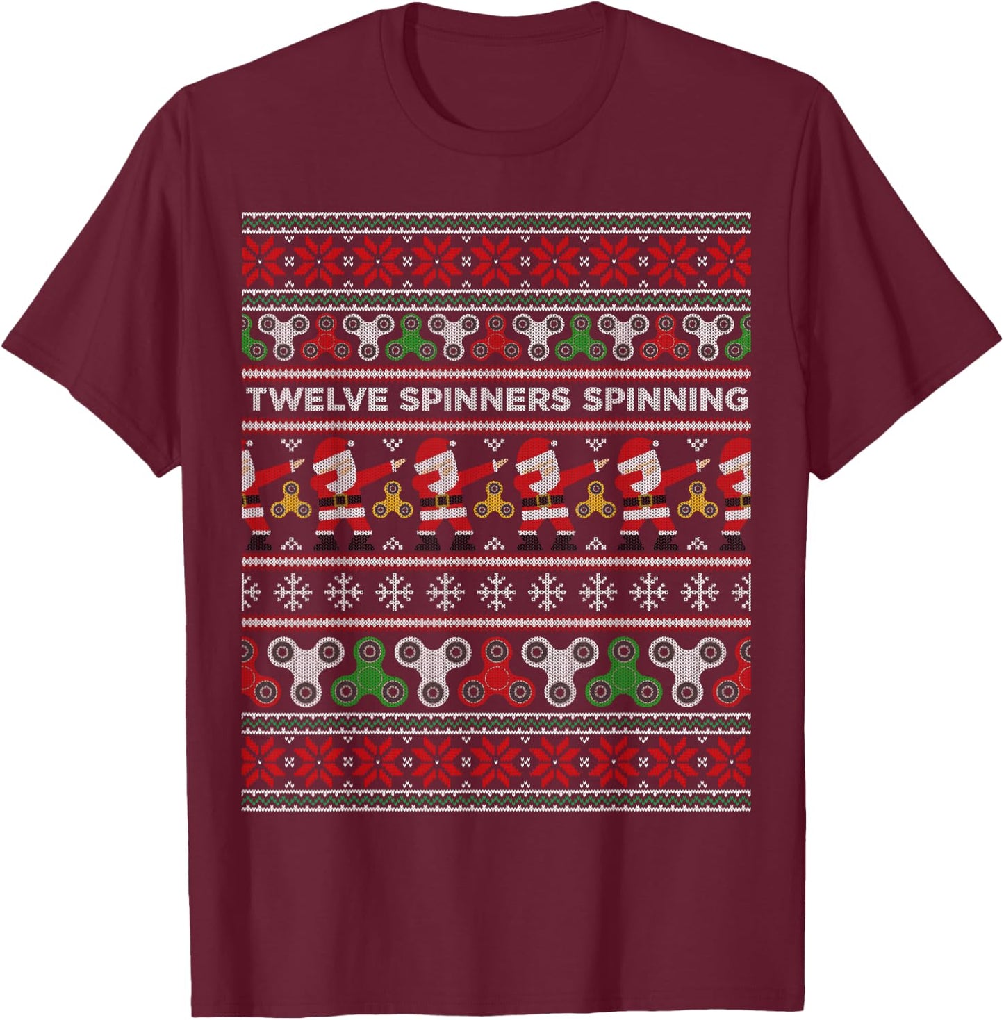 Fidget Spinner Ugly Christmas Sweater Dabbing Santa T-Shirt - T-Shirt | Maroon