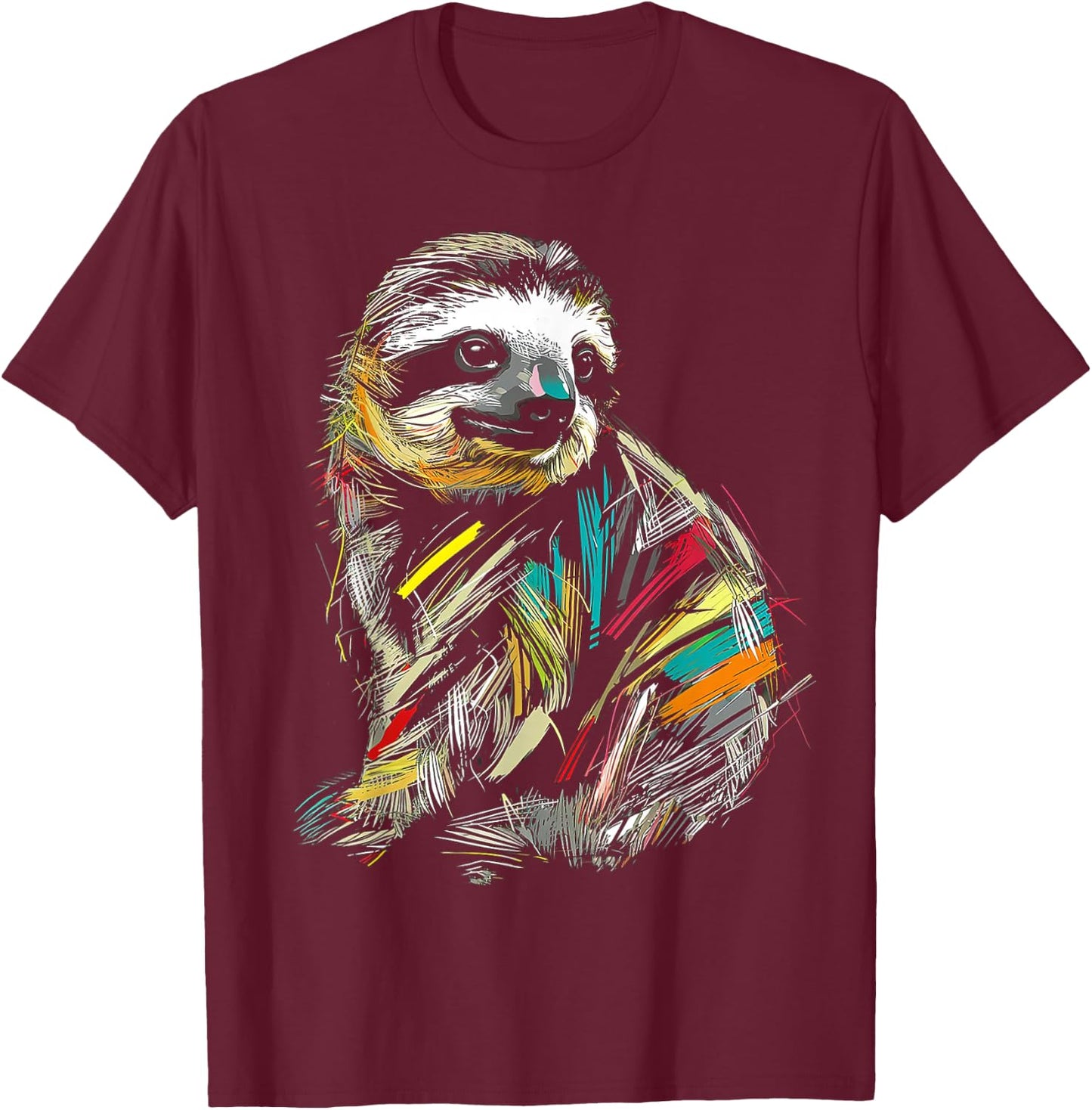 Sloth Colorful Drawing Animal Art Graphic Sloth T-Shirt - T-Shirt | Maroon