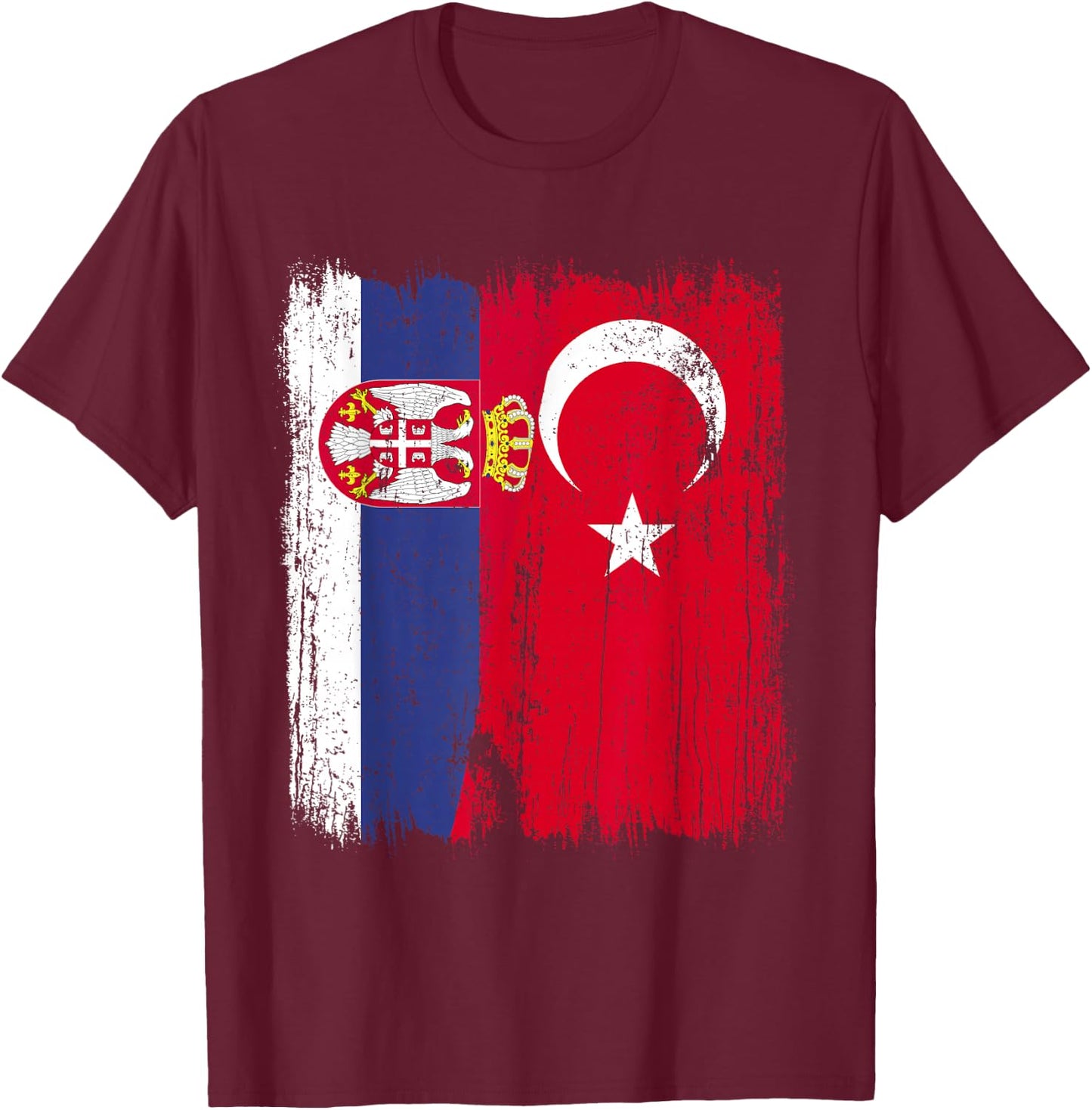 Serbia Turkey Half Flag Turkiye Serbian Turkish Jersey T-Shirt - T-Shirt | Maroon