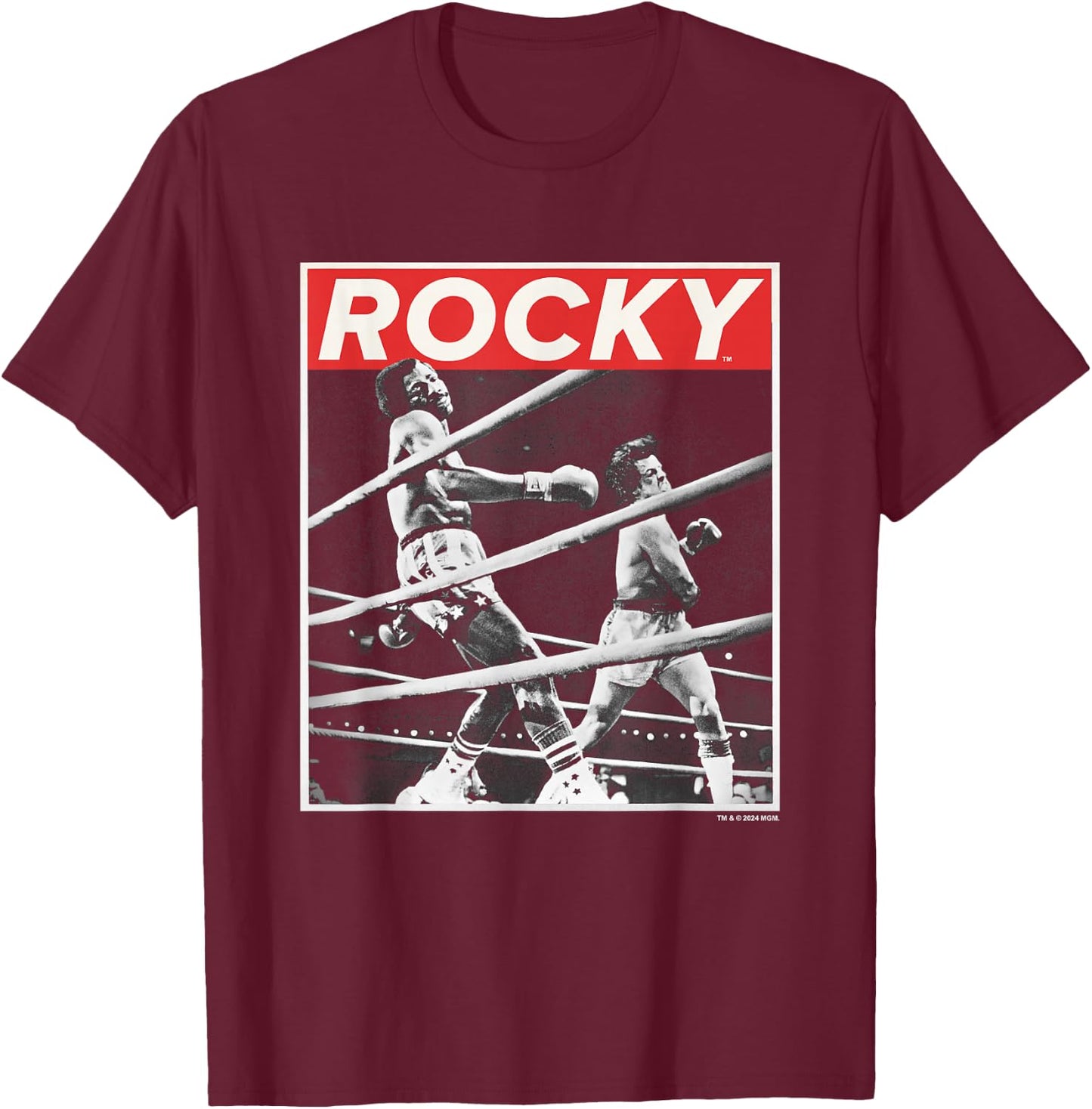 Rocky Savage Punch Apollo Creed Fight Vintage Panel , Black, S T-Shirt - T-Shirt | Maroon
