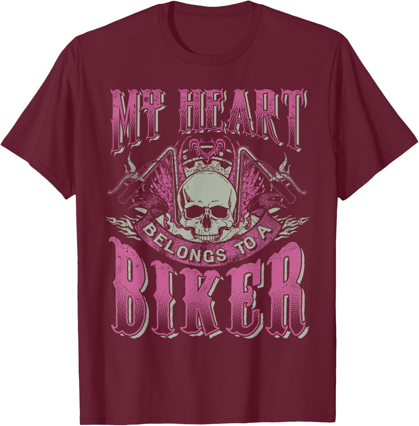 Motorcycle Babe Gift Wife Mom My Heart Belongs To A Biker T-Shirt - T-Shirt | Maroon
