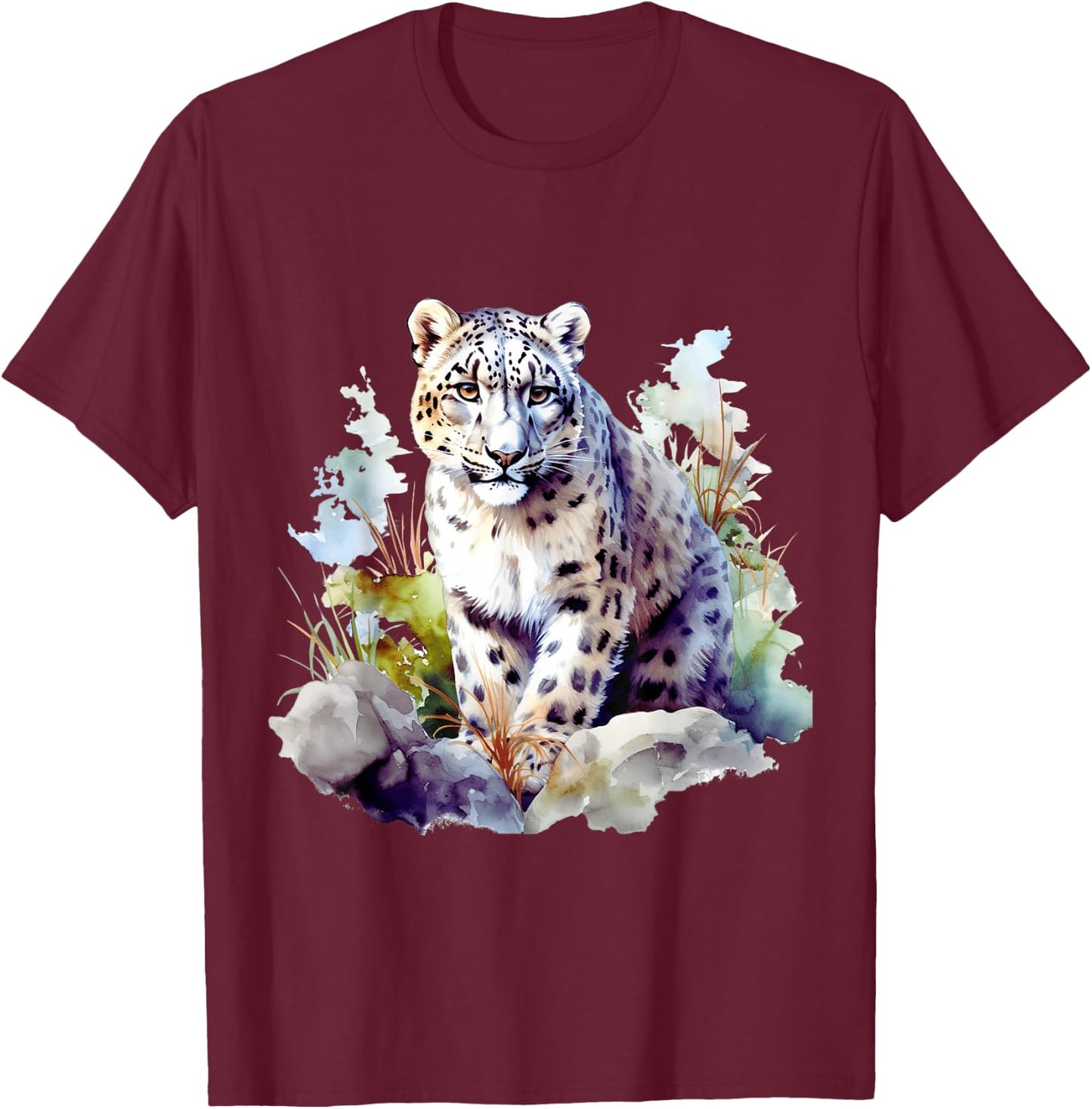 Schneeleopard Winter Mountain Big Cat Wildlife T-Shirt - T-Shirt | Maroon