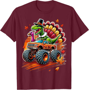 Funny Boys Thanksgiving Shirt Outfit Fall Shirts Kids T Rex T-Shirt - T-Shirt | Maroon