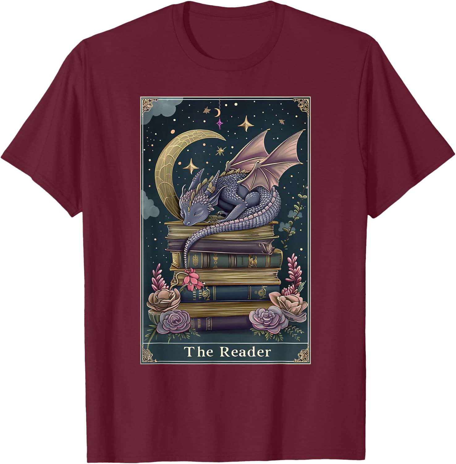 The Reader Tarot Card Book Dragon Romantasy Fantasy Bookish T-Shirt - T-Shirt | Maroon