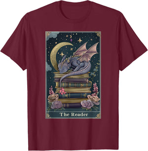 The Reader Tarot Card Book Dragon Romantasy Fantasy Bookish T-Shirt - T-Shirt | Maroon
