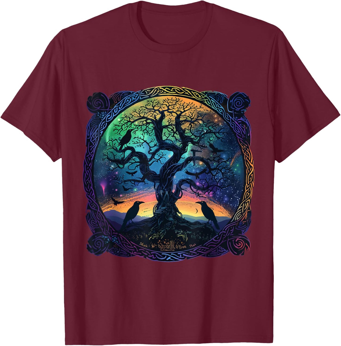 Hugin & Munin Raben Odins Wikinger Baum des Lebens T-Shirt - T-Shirt | Maroon