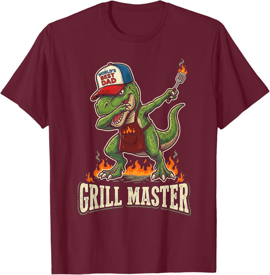 Funny Dinosaur BBQ Grilling Dad Father's Day Summer Cookout T-Shirt - T-Shirt | Maroon