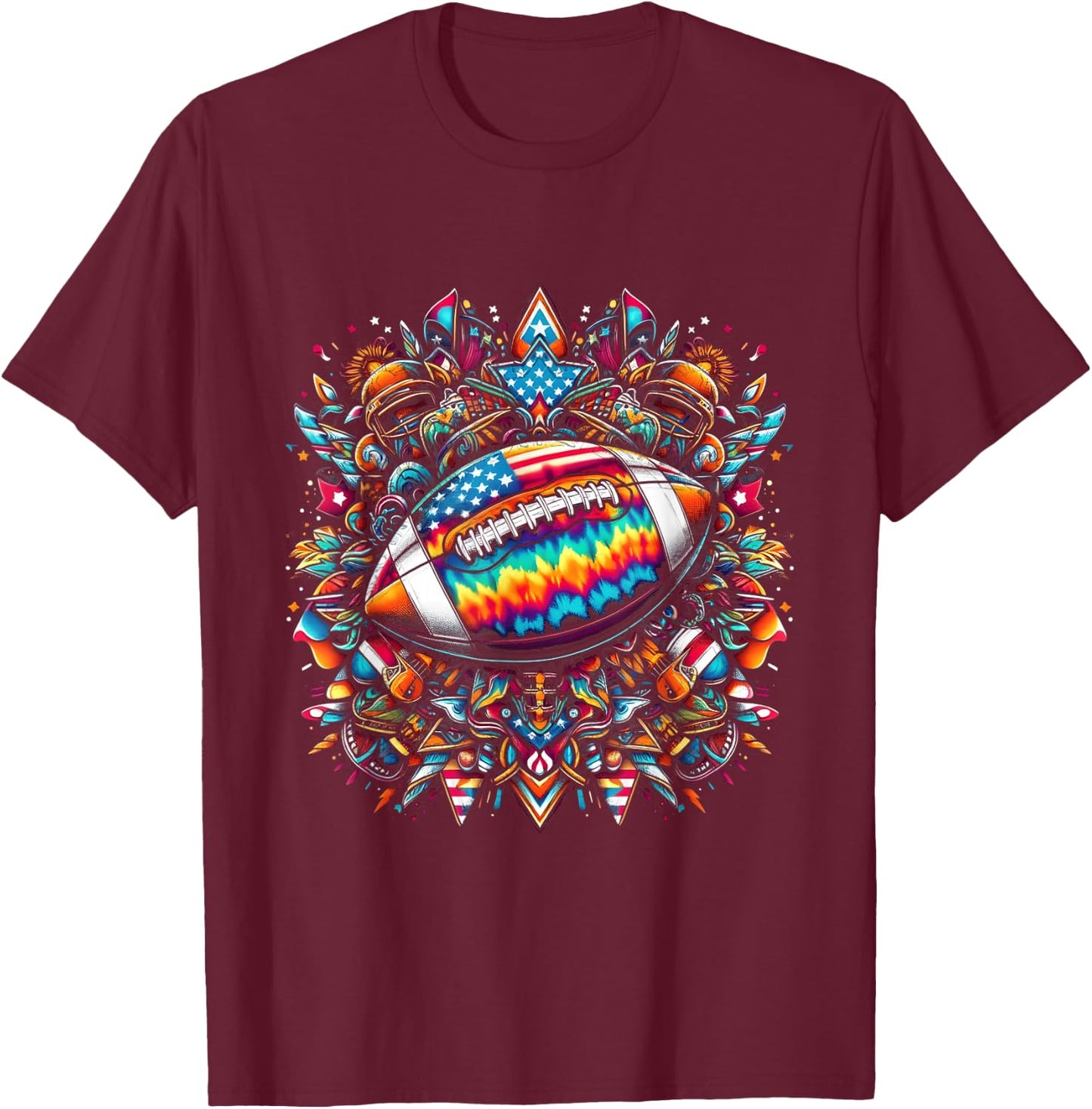 Tie-Dye American Football T-Shirt - T-Shirt | Maroon