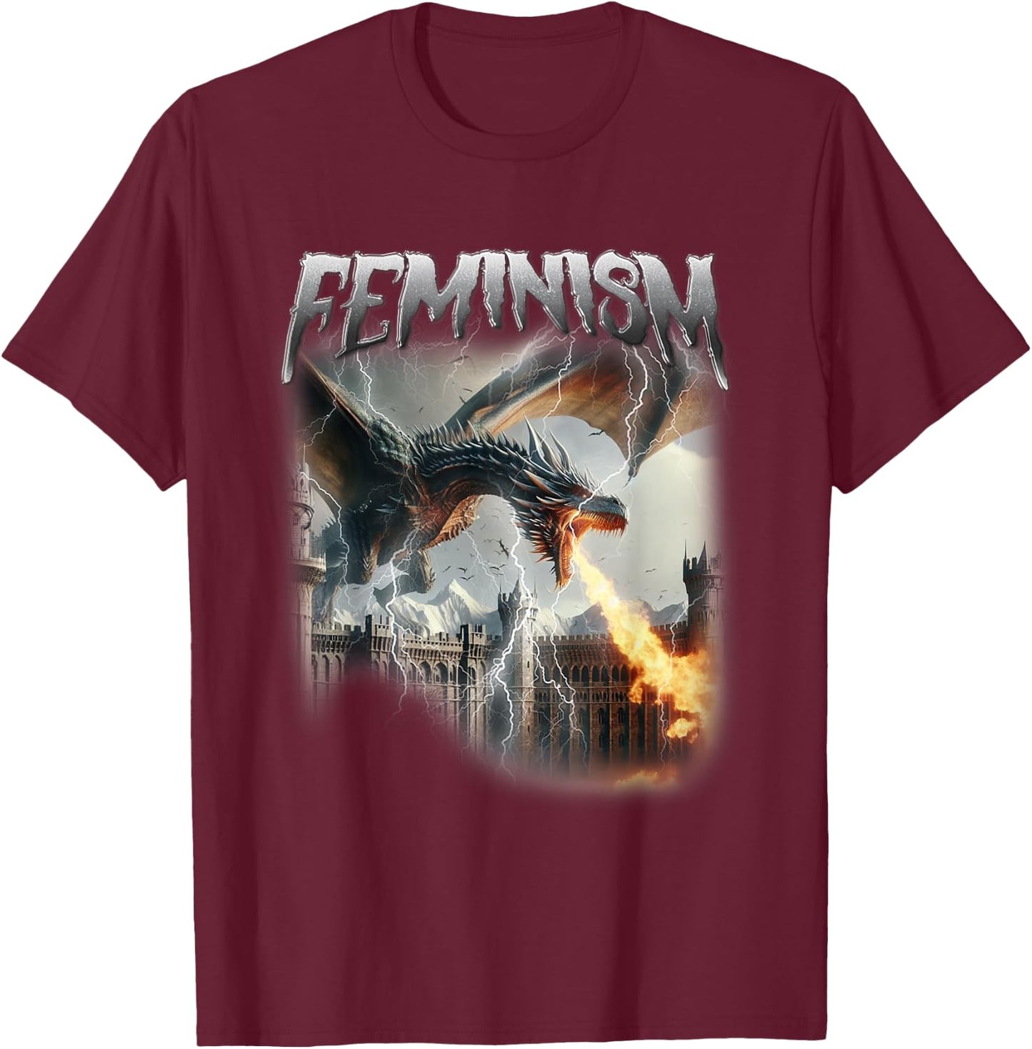 Feminism Dragon Fantasy Feminist Dark Academia Women T-Shirt - T-Shirt | Maroon