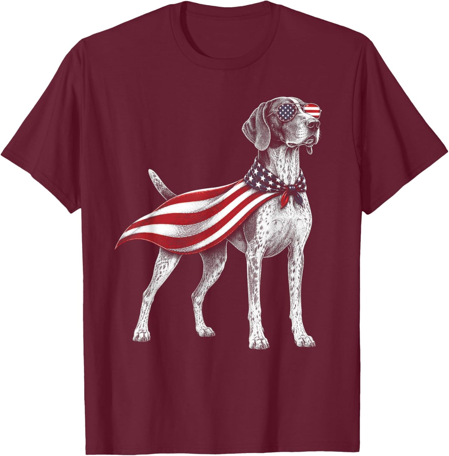 German Shorthaired Pointer 4th of July US American Flag Dog T-Shirt - T-Shirt | Maroon