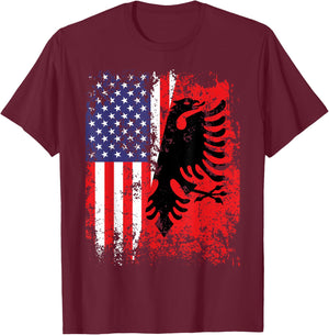 Albanian American Flag USA Albania Flag T-Shirt - T-Shirt | Maroon