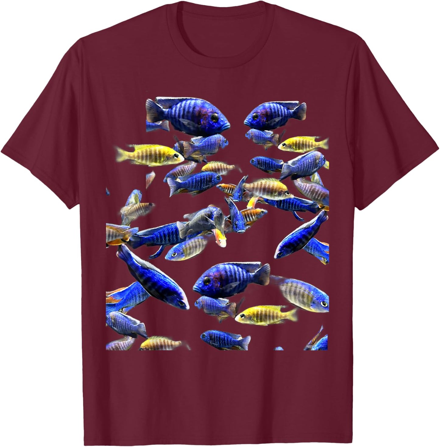 Blue Peacock African Cichlid - Aulonocara Nyassae Species T-Shirt - T-Shirt | Maroon