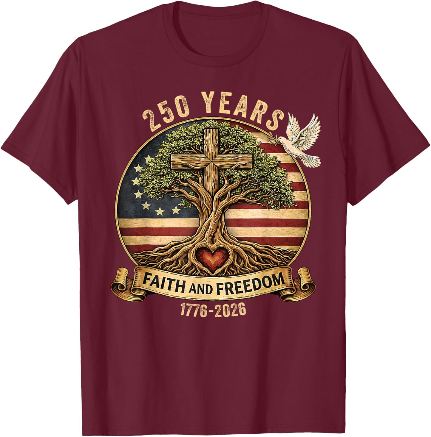250 Years 1776-2026 Christian USA 250th Jesus God 4th July T-Shirt - T-Shirt | Maroon