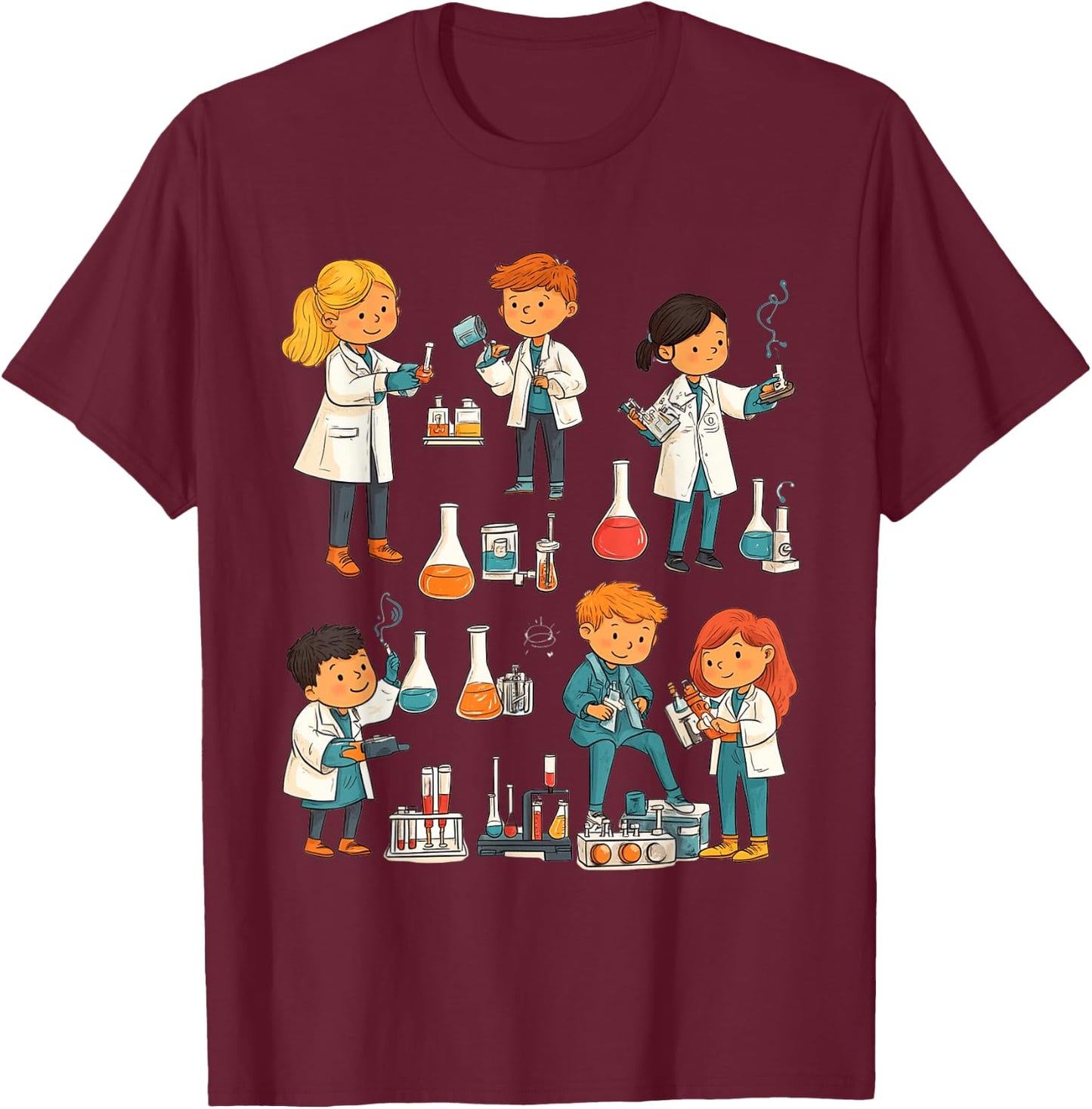 Laboratoire Scientifique Dessin Animé Éducation STEM T-Shirt - T-Shirt | Maroon