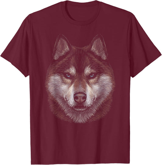 Siberian Husky brown furs blue eyes head art face lovers dog Men Women Kids T-Shirt - T-Shirt | Maroon