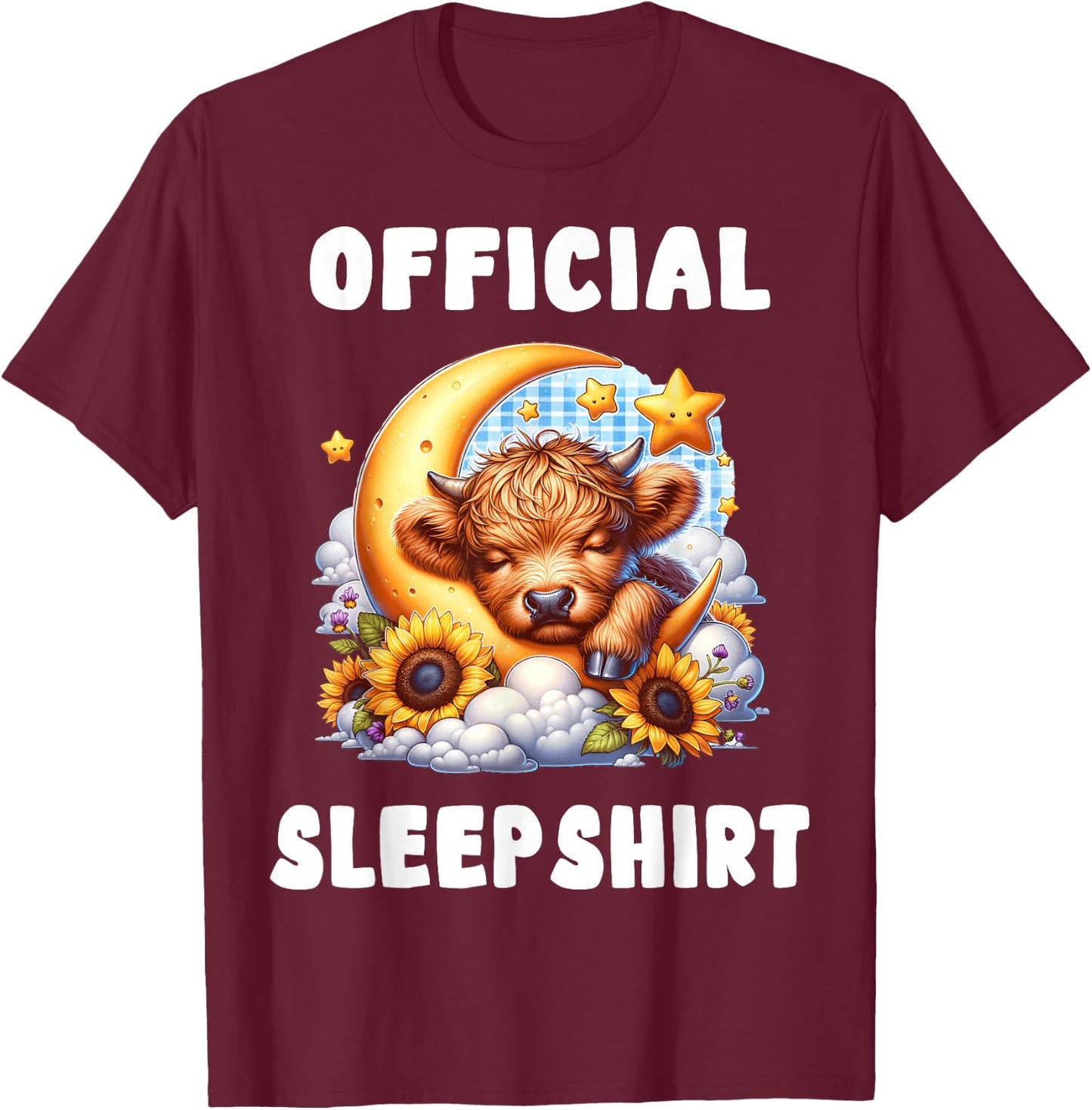Highland_cow - Official Sleepshirt Pajamas Nightgown T-Shirt - T-Shirt | Maroon