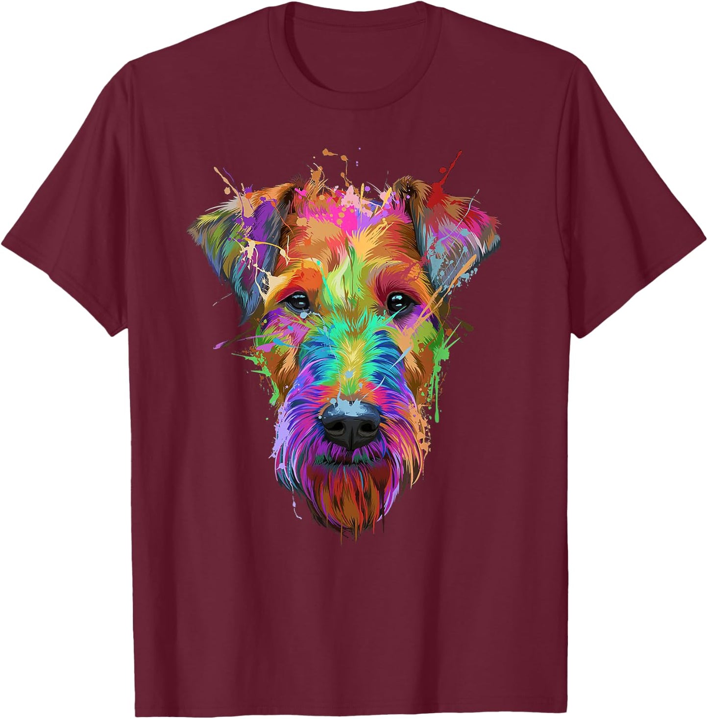 Cute Airedale Terrier Dog Colorful Pop Art Style Retro T-Shirt - T-Shirt | Maroon