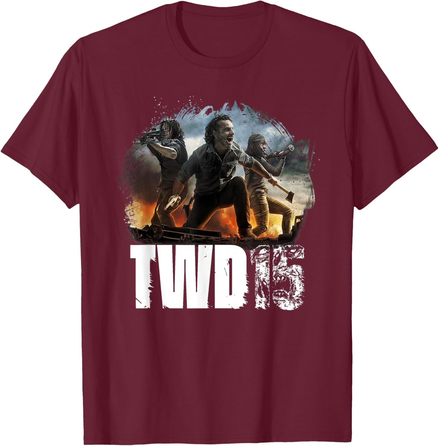 The Walking Dead Group Action Pose T-Shirt - T-Shirt | Maroon